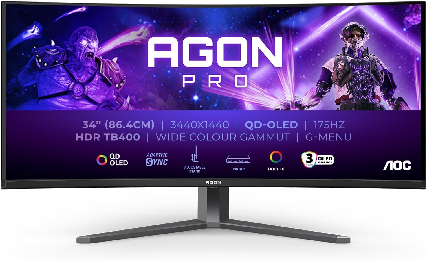AOC Agon Pro 34 pouces écran OLED polyvalent bureau gaming